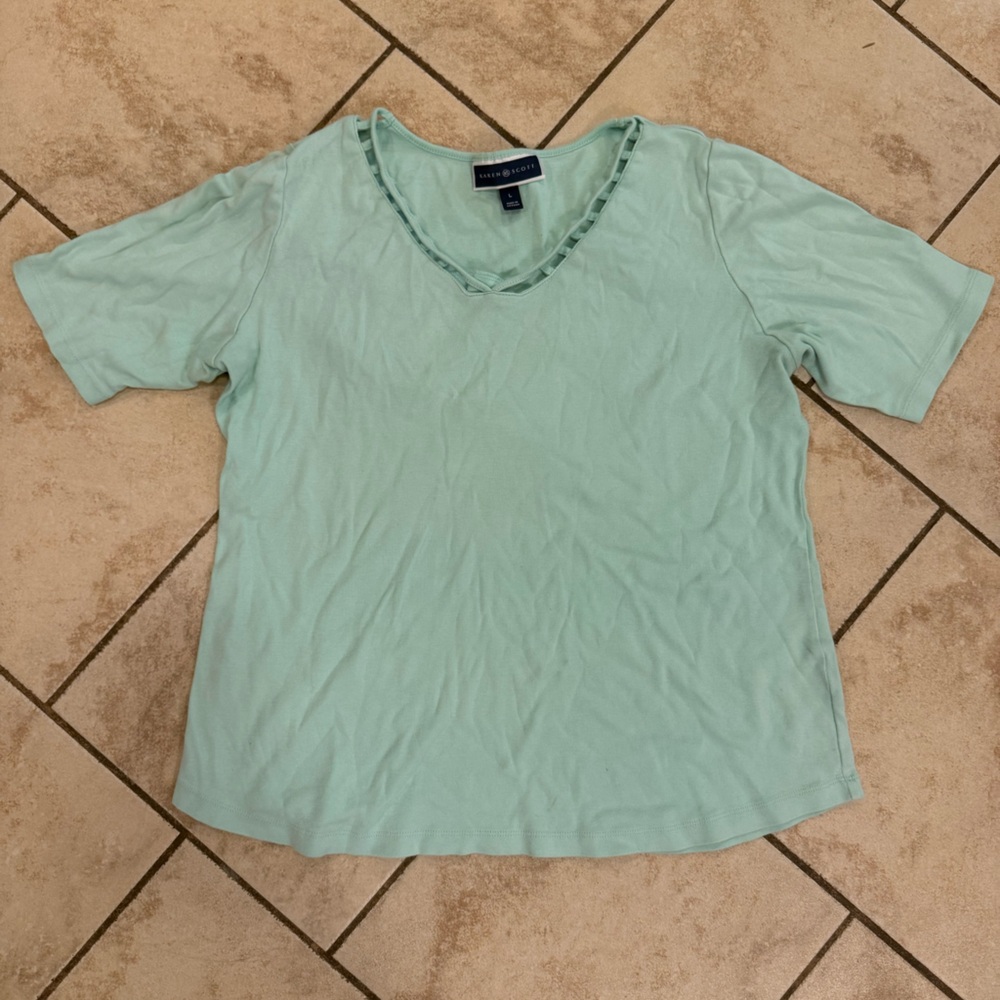 Karen Scott Aqua V-Neck Top